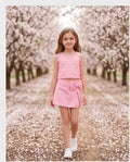 🌸 Cherry Blossom Set | Ροζ σετ με αμάνικο τοπ και φούστα-σορτ με διακοσμητικό φιόγκο.