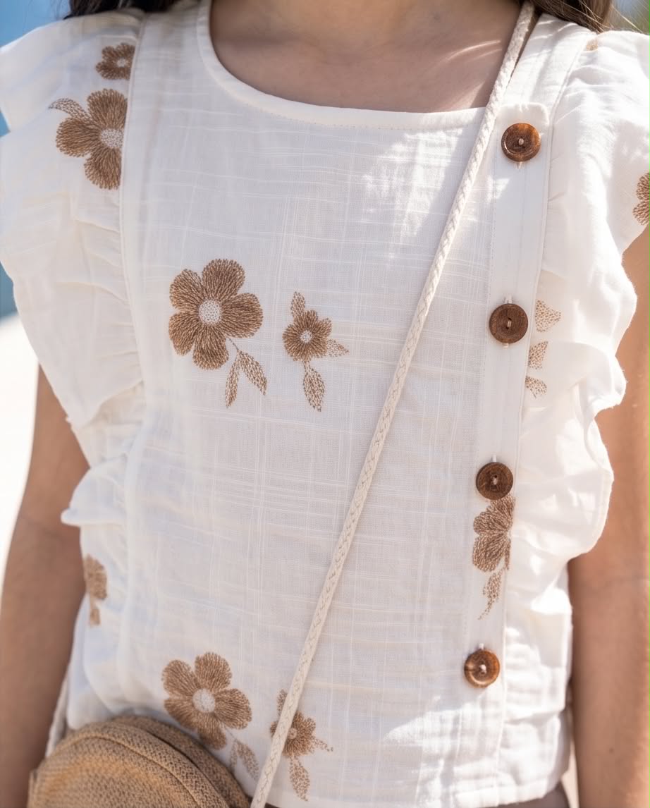 Blossom Linen Set | Λινό σετ με παντελόνα και τσαντάκι - 3 τεμαχίων
