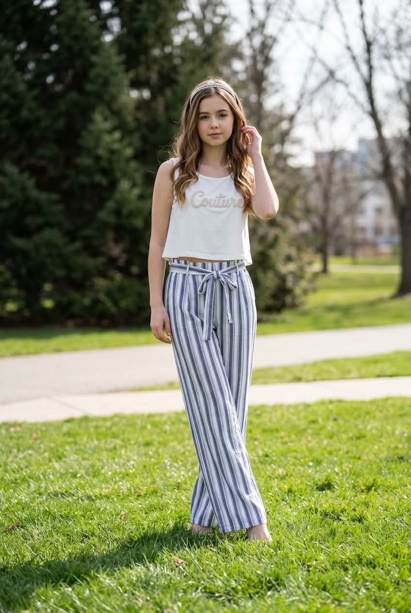 Coastal Chic | Παιδικό Σετ με Crop Top & Ριγέ Παντελόνα