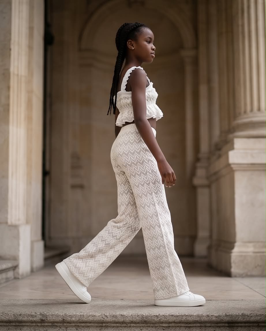 🤍 Elegant Breeze Set | Λευκό - μπεζ πλεκτό σετ με cropped τοπ και παντελόνα.