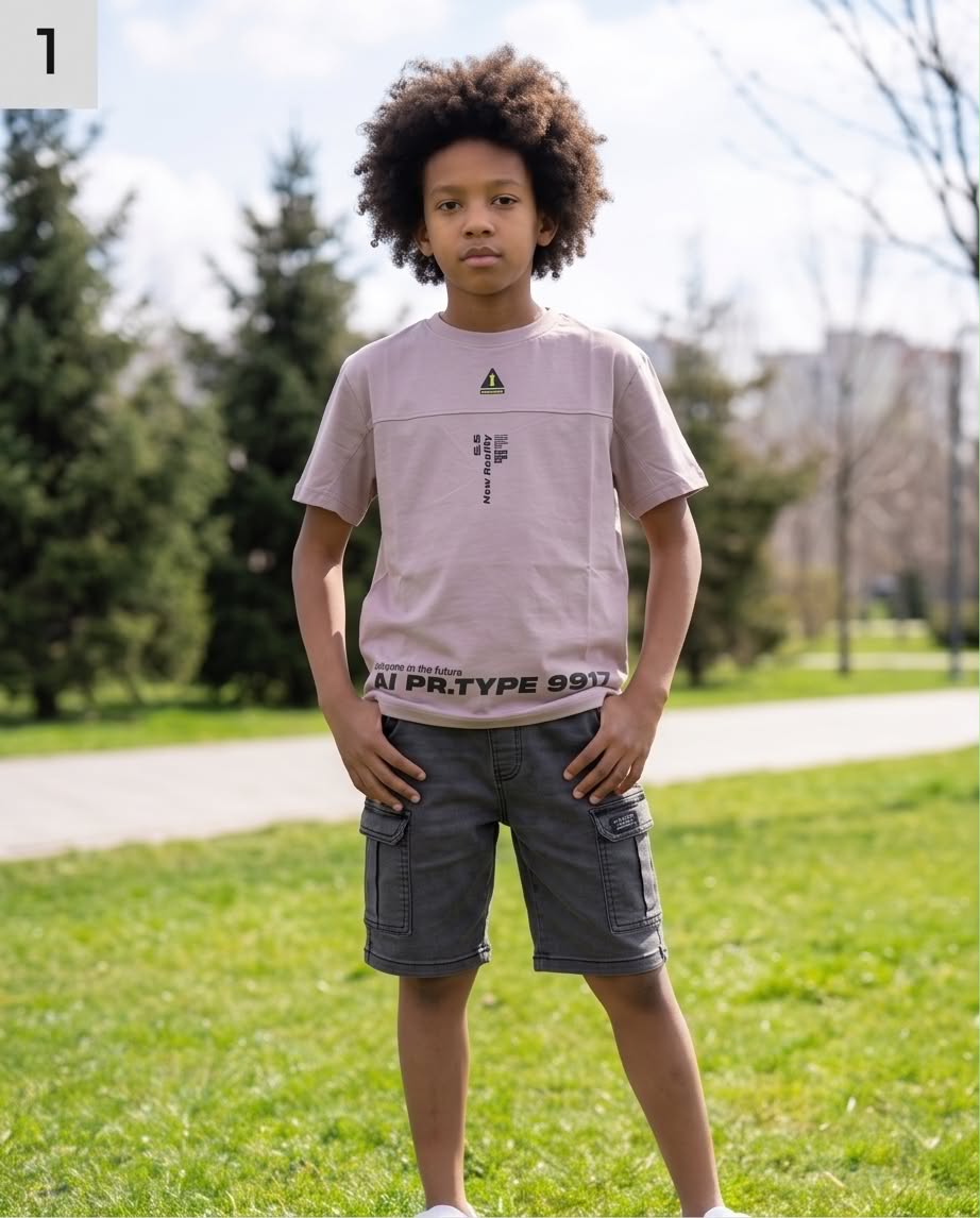 Urban Cargo | Σετ με μπεζογκρί t-shirt & τζην γκρι cargo βερμούδα