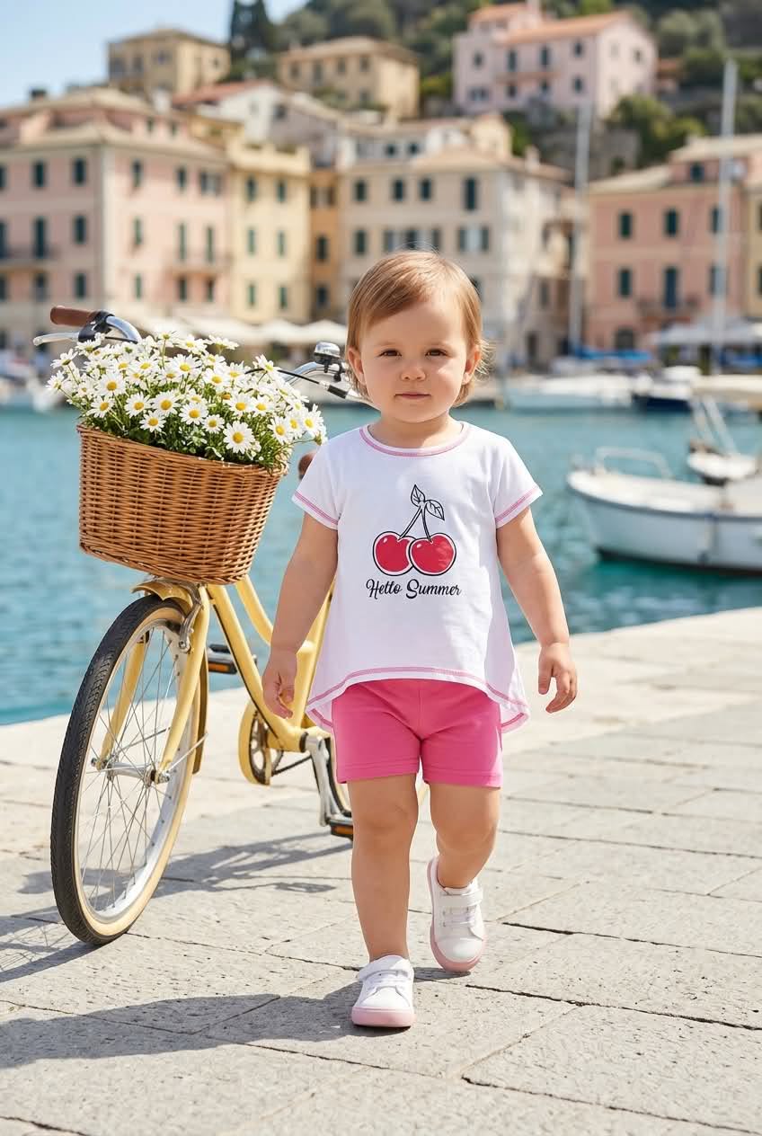 Cherry Summer | Βρεφικό σετ με κοντομάνικη μπλούζα και σορτς
