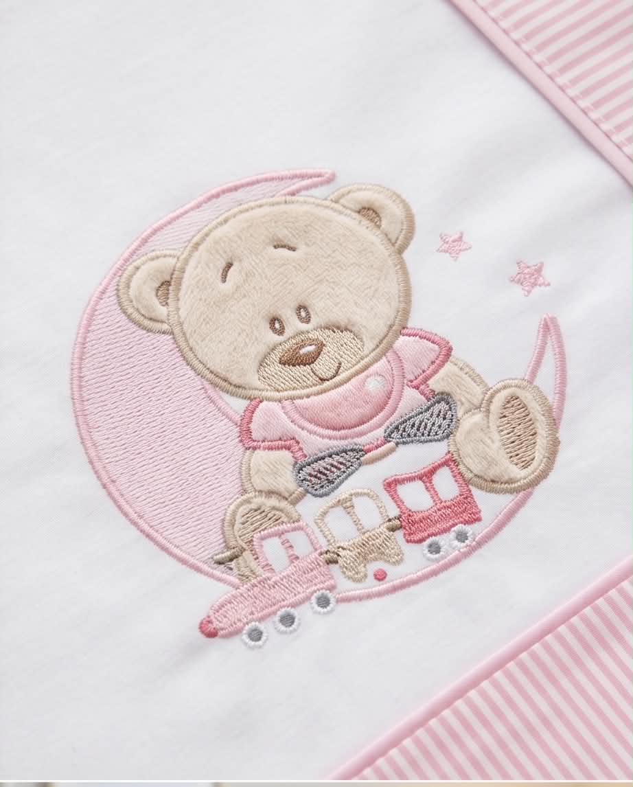 Teddy Train Pink | Βρεφικό Σετ Σεντονιών Κούνιας 3 Τεμαχίων