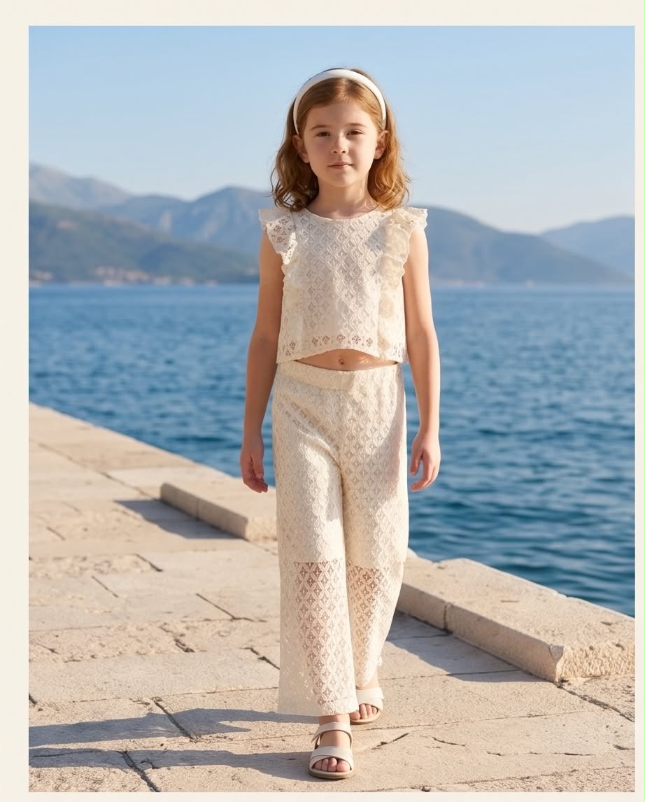 🤍 Ivory Breeze Set | Λευκό δαντελένιο σετ με τοπ και παντελόνα.