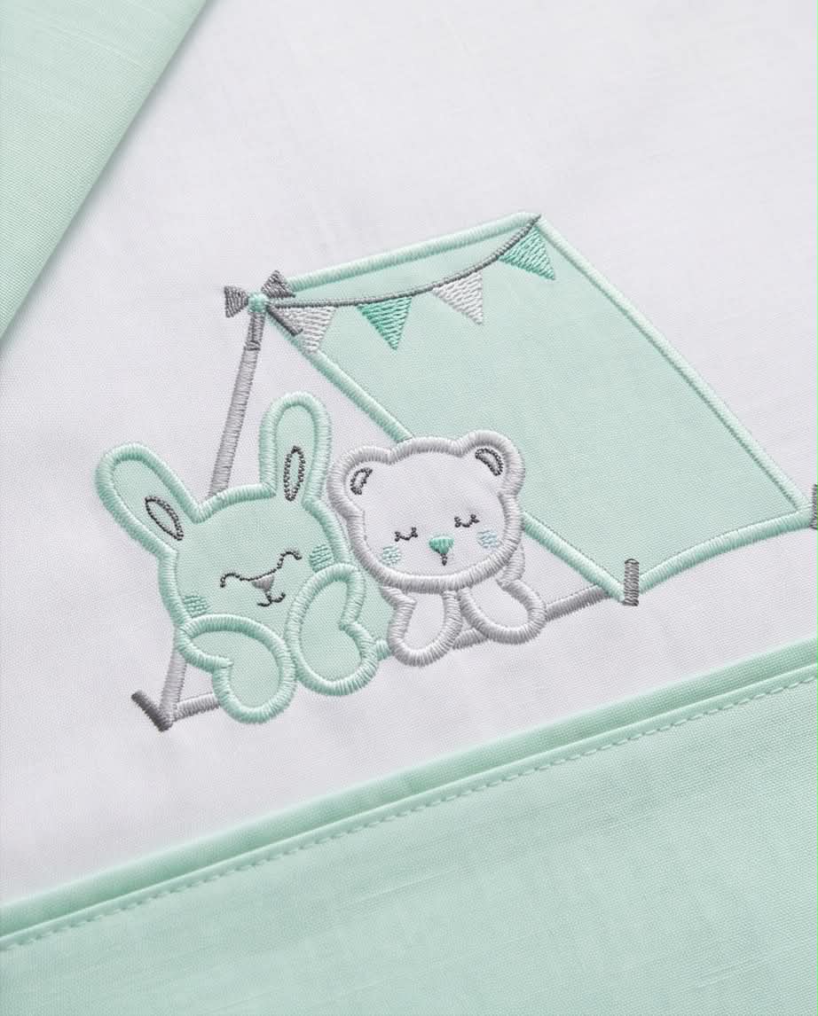 Camping Friends Mint | Βρεφικό Σετ Σεντονιών Κούνιας 3 Τεμαχίων (μέντα)