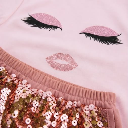 Sparkle Set | Σετ κοριτσιού με ροζ μπλούζα & σορτς με παγιέτες