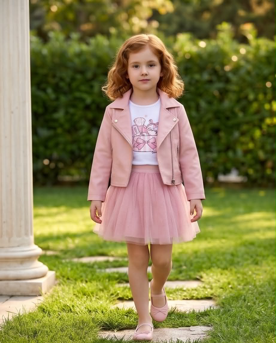 Pink Chic | Παιδικό σετ με μπλούζα, φούστα τούλι και jacket
