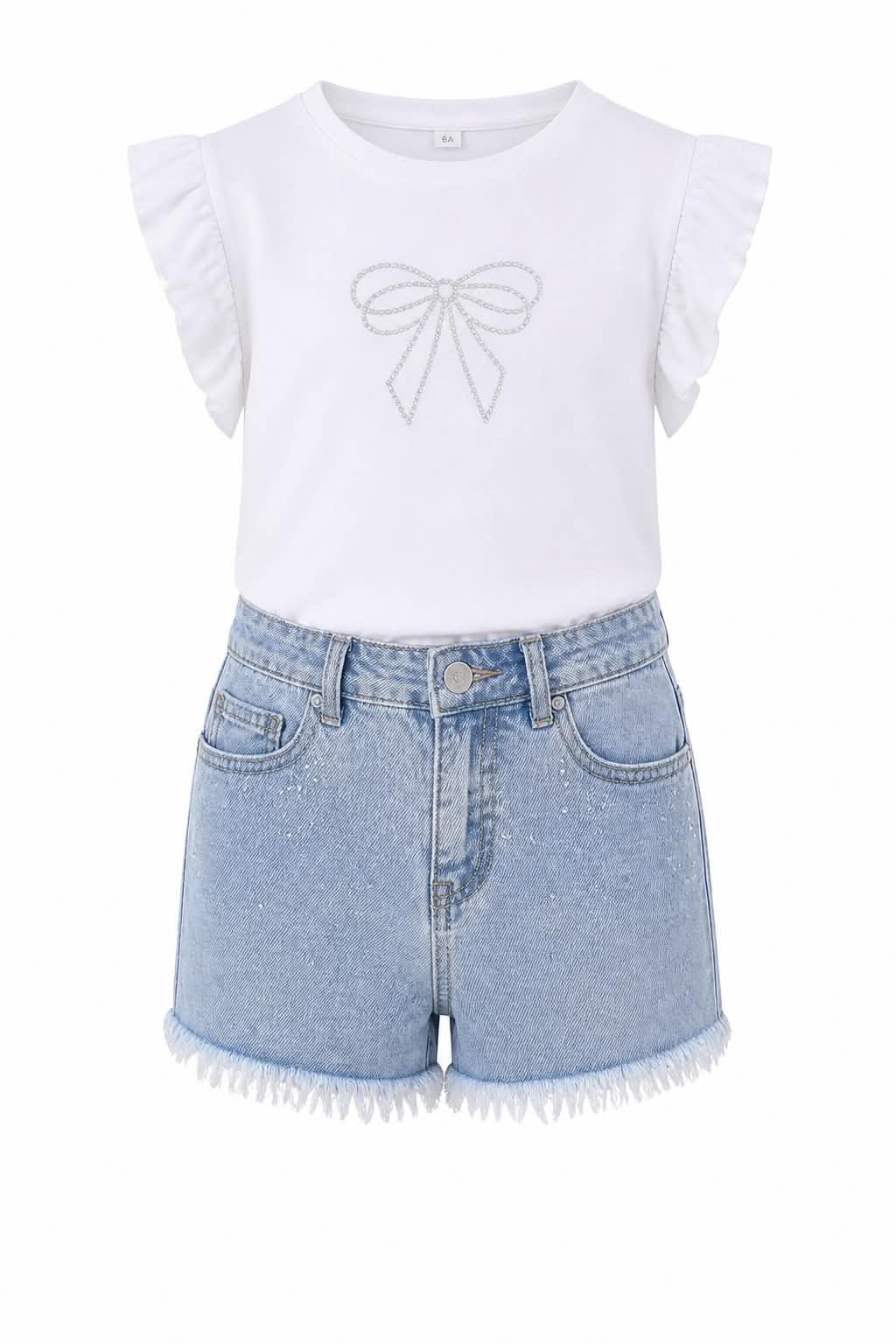 Bella Set | Σετ κορίτσι με λευκή μπλούζα & τζιν σορτς