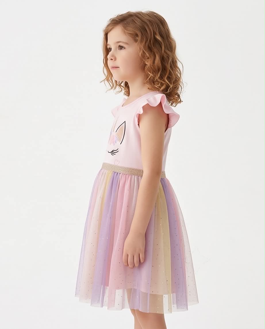 🦄 Dream Unicorn Dress | Παιδικό φόρεμα με σχέδιο μονόκερο και πολύχρωμη τούλινη φούστα.