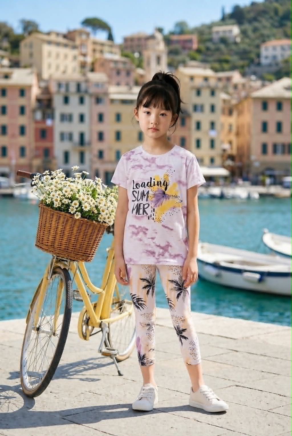 Summer Breeze Set | Σετ κοριτσιού με tie-dye μπλούζα & tropical κολάν