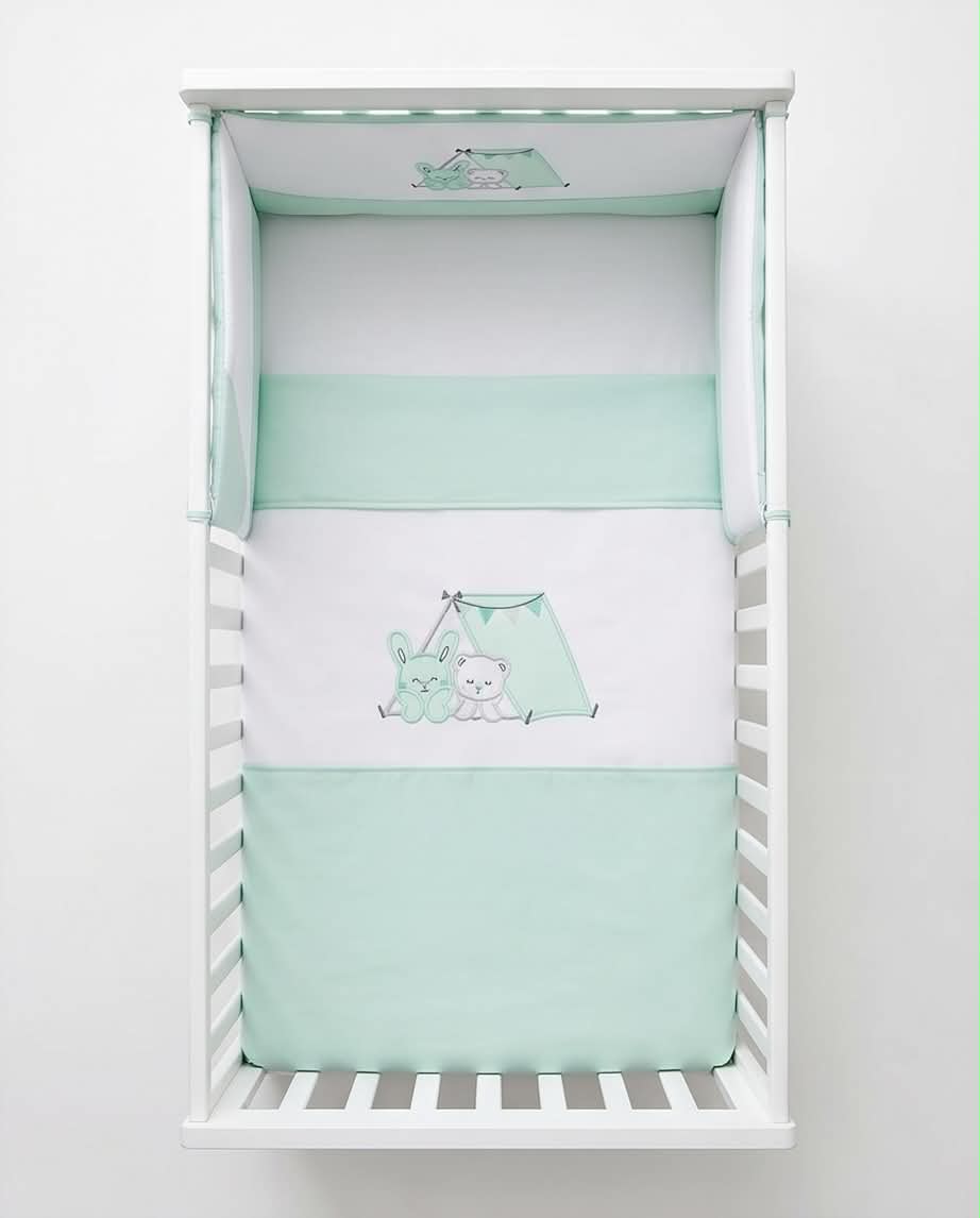 Camping Friends Mint | Βρεφικό Σετ Σεντονιών Κούνιας 3 Τεμαχίων (μέντα)