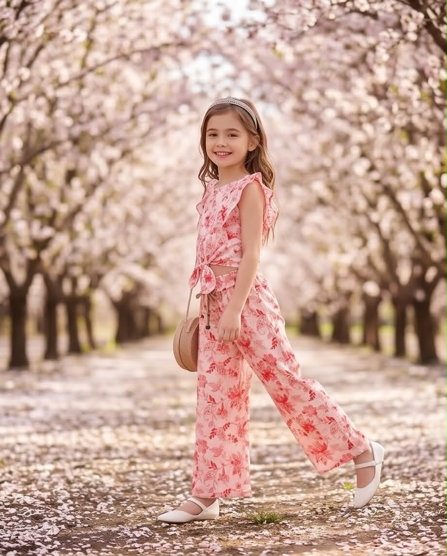 Floral Blossom | Κοριτσίστικο σετ με crop top και παντελόνα