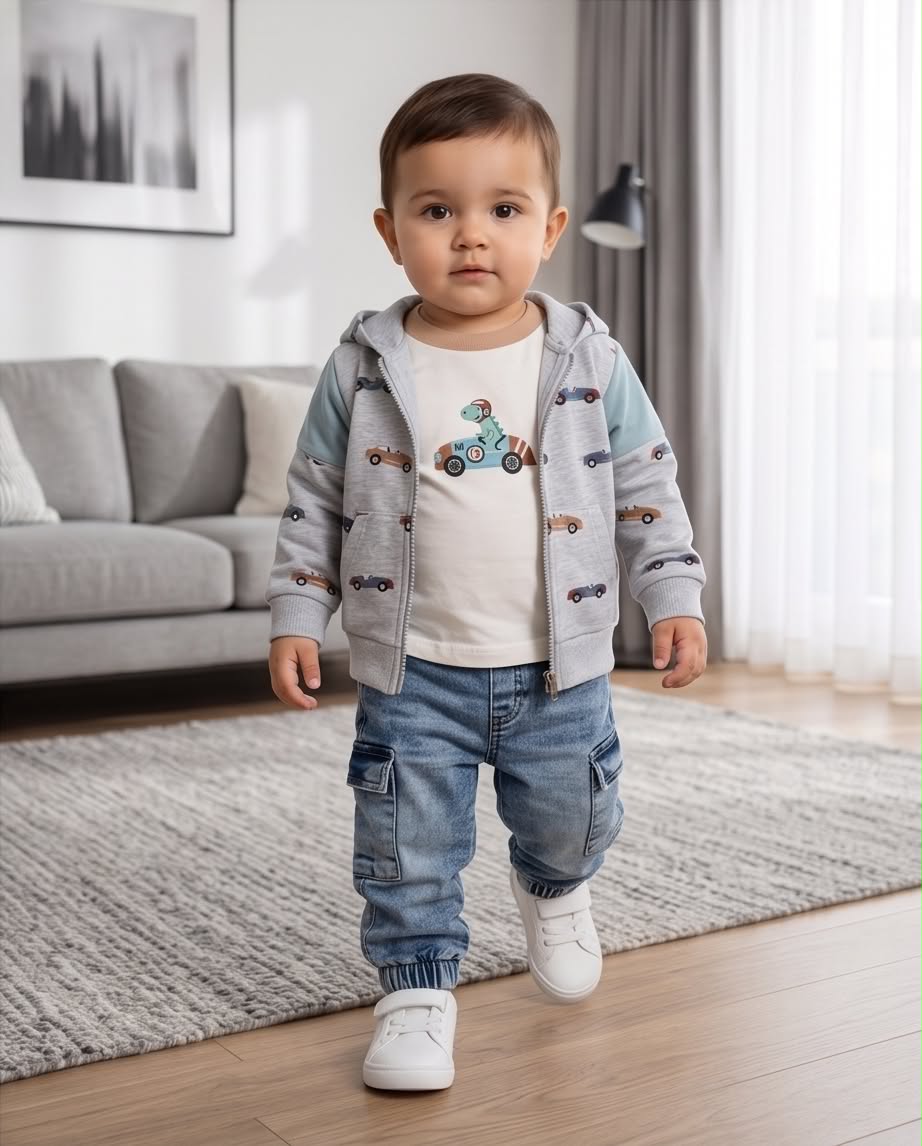 Baby Cars | Βρεφικό σετ με ζακέτα, μπλουζάκι και τζιν παντελόνι