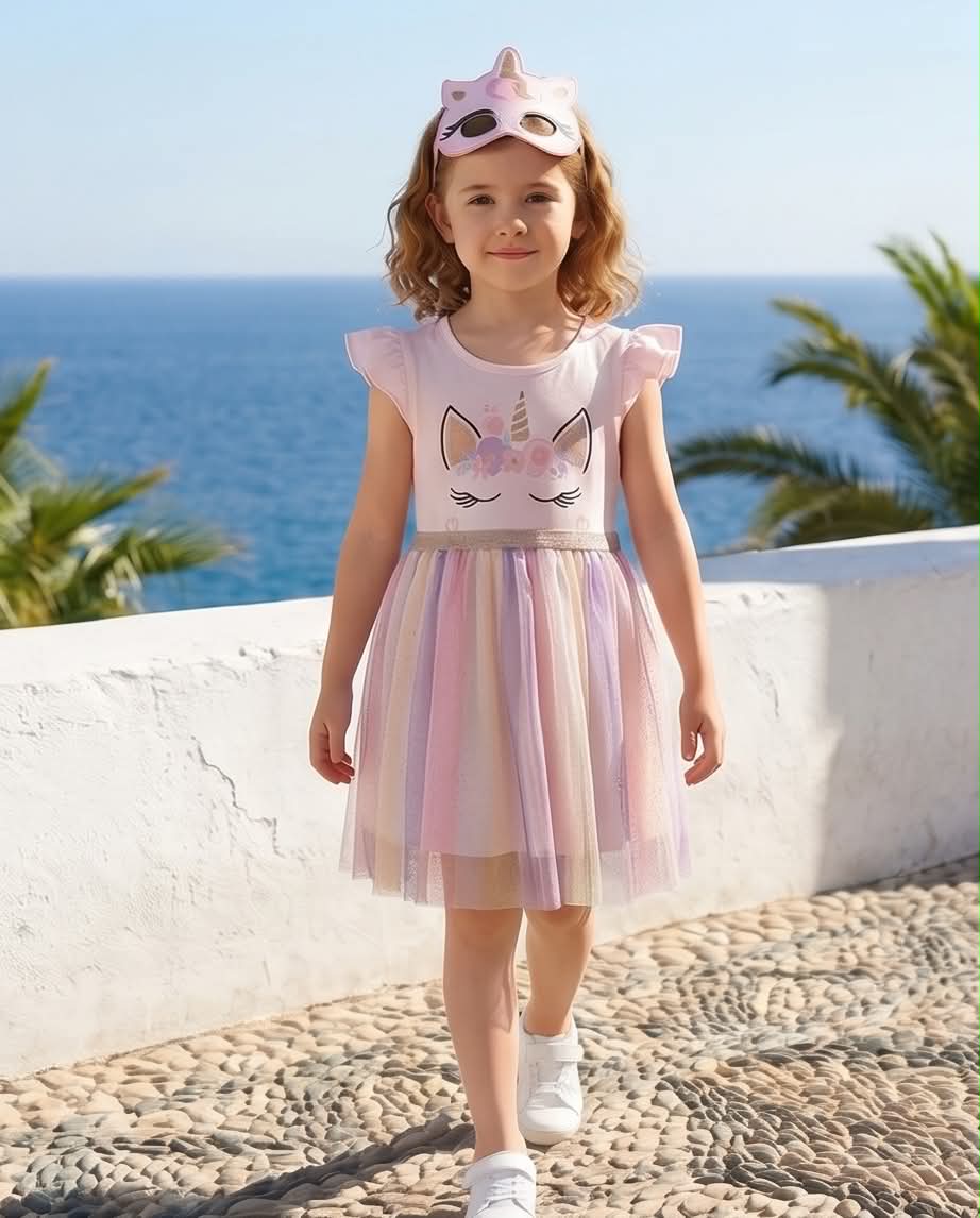 🦄 Dream Unicorn Dress | Παιδικό φόρεμα με σχέδιο μονόκερο και πολύχρωμη τούλινη φούστα.