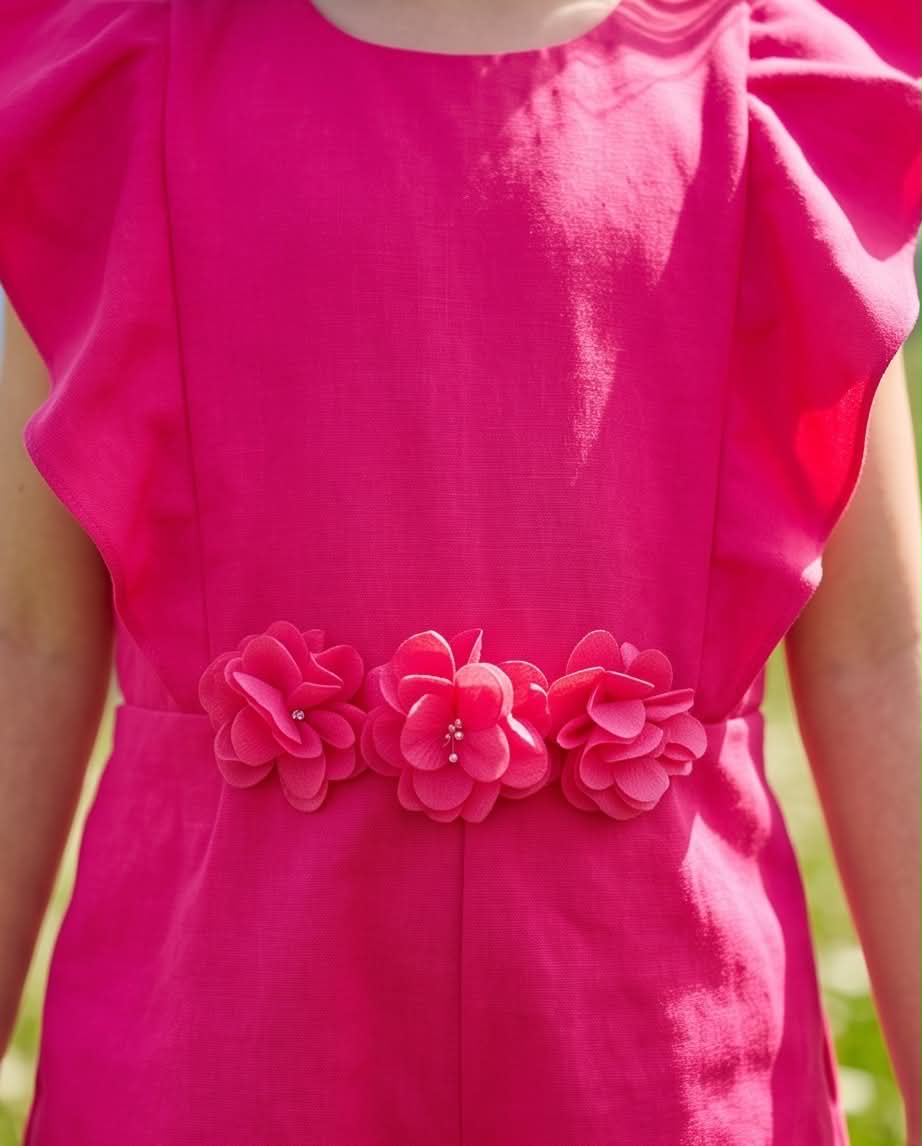 💖 Fuchsia Bloom Playsuit | Φούξια Ολόσωμο σορτς με διακοσμητικά λουλούδια στη μέση