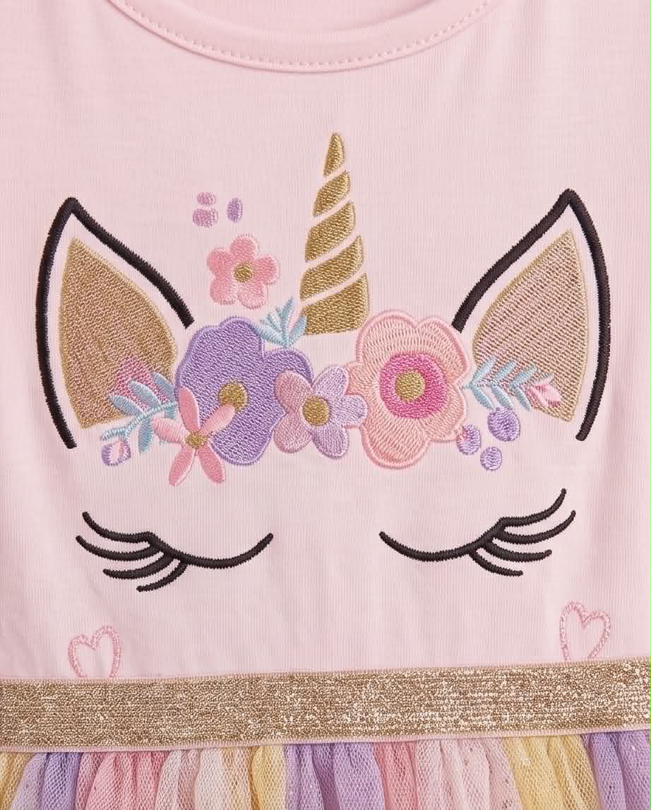 🦄 Dream Unicorn Dress | Παιδικό φόρεμα με σχέδιο μονόκερο και πολύχρωμη τούλινη φούστα.