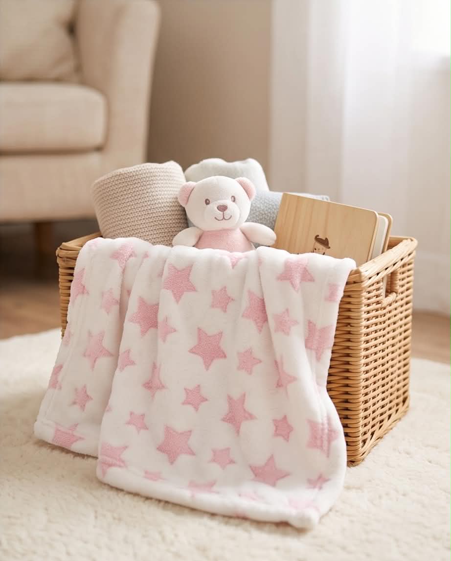 Pink Stars | Βρεφική Κουβέρτα Αγκαλιάς Sherpa 80×110 cm