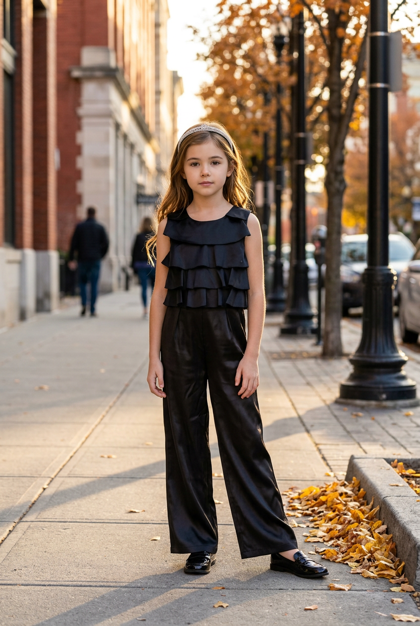 Ruffle Chic | Ολόσωμη Δερμάτινη Παντελόνα με Βολάν