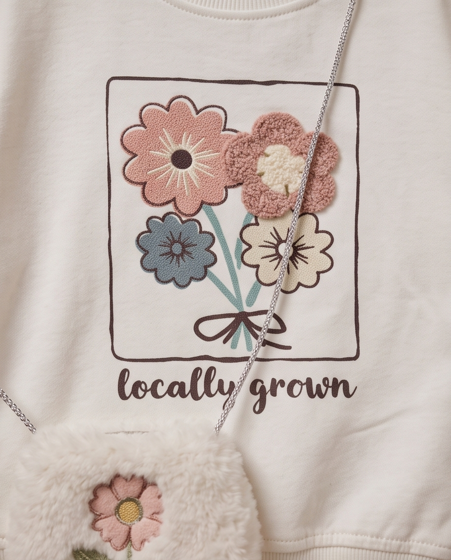 Floral Charm | Σετ Μπλούζα με Ριπ Παντελόνα & Αξεσουάρ