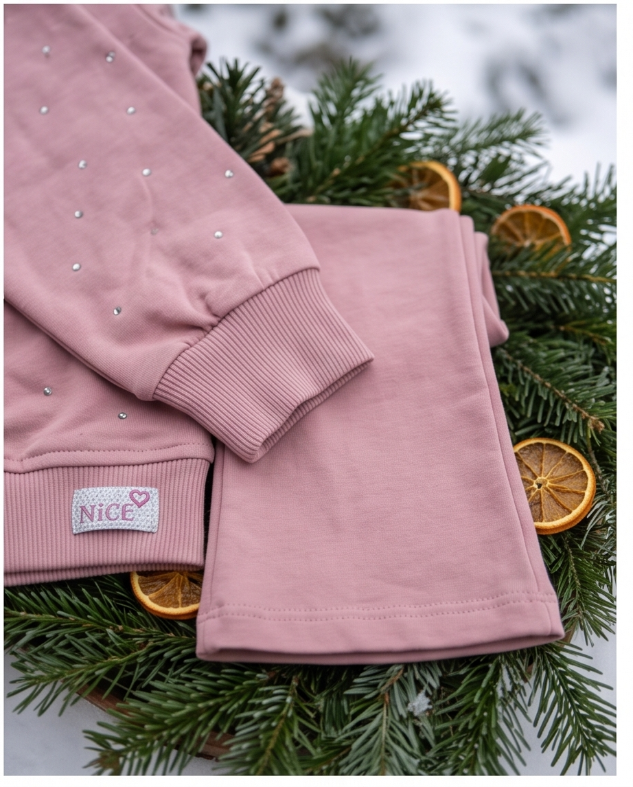 Soft Sparkle | Ροζ Σετ Φόρμας με Στρας