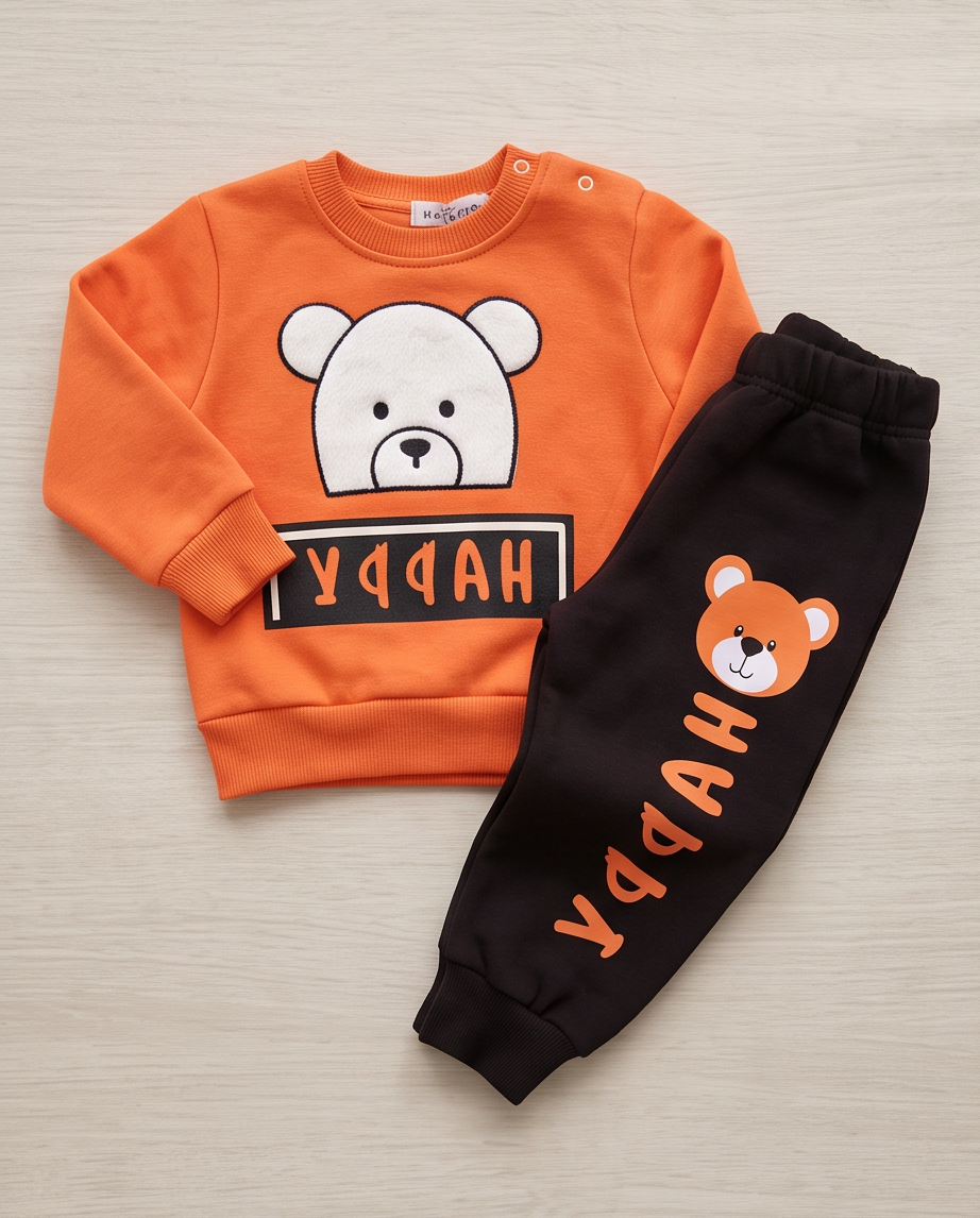 Happy Bear Orange | Βρεφικό Σετ Φόρμας