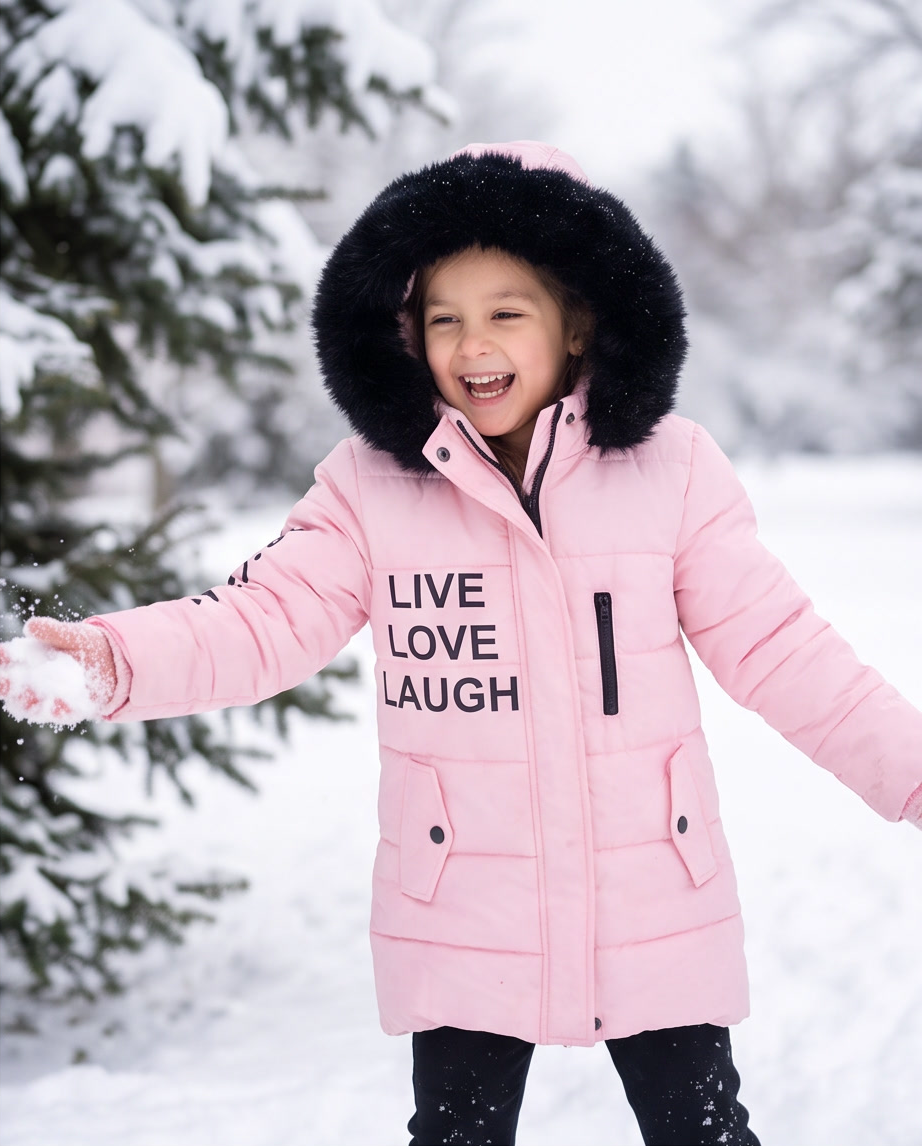 Live Love Laugh | Ροζ Χειμερινό Μπουφάν με Επένδυση