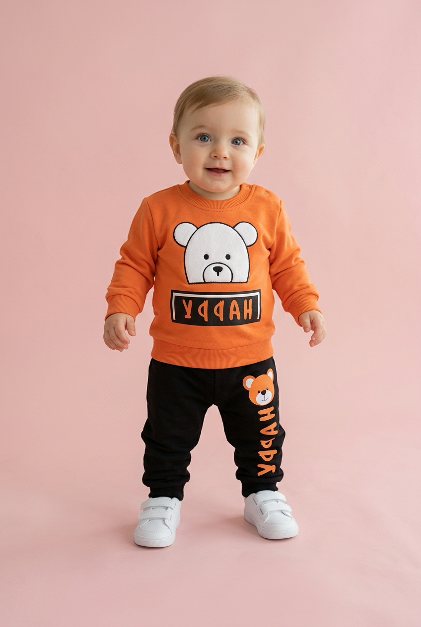 Happy Bear Orange | Βρεφικό Σετ Φόρμας