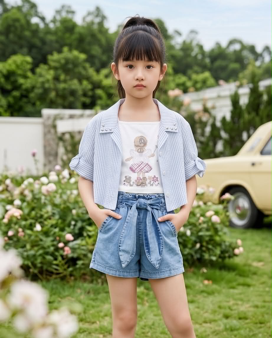 Summer Chic | Κοριτσίστικο σετ με μπλούζα και τζιν σορτ
