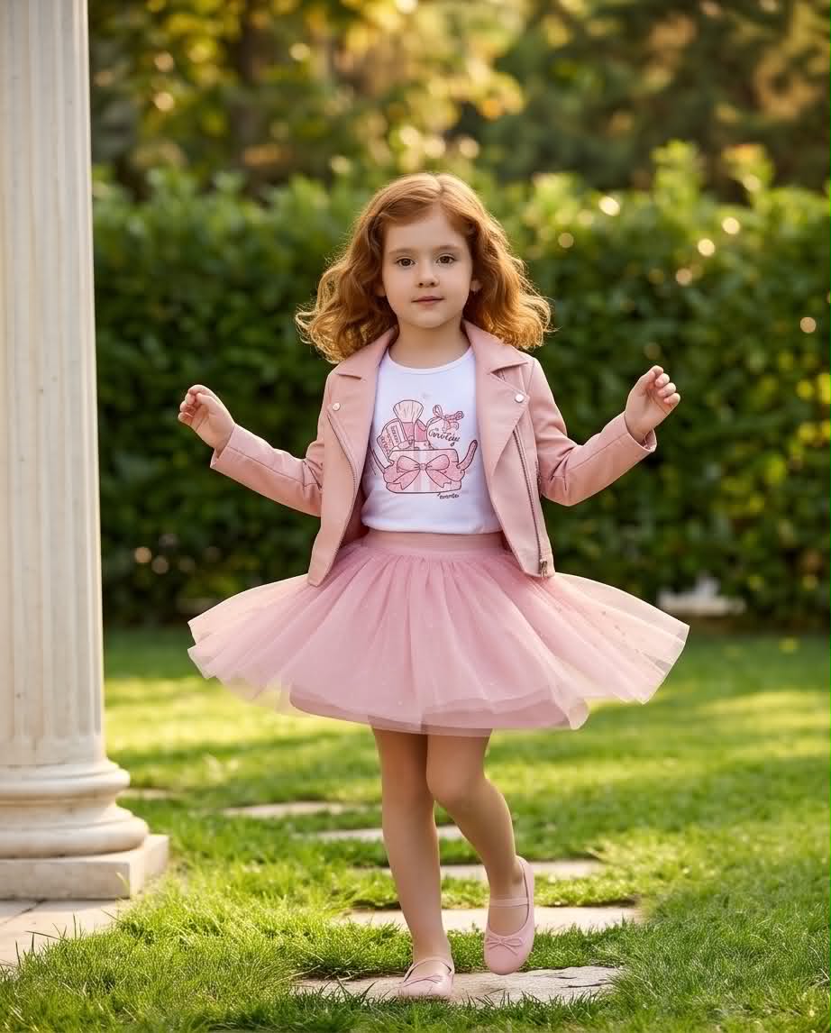 Pink Chic | Παιδικό σετ με μπλούζα, φούστα τούλι και jacket