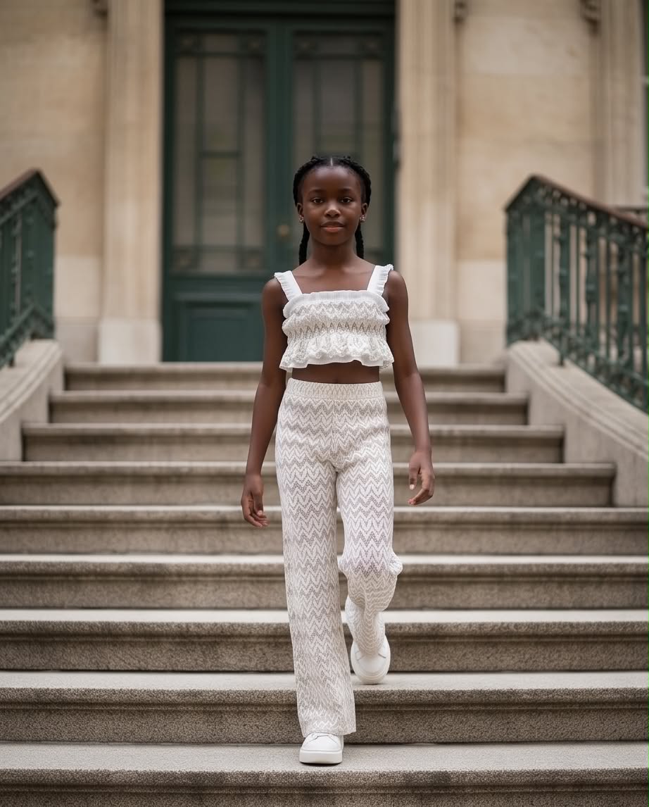 🤍 Elegant Breeze Set | Λευκό - μπεζ πλεκτό σετ με cropped τοπ και παντελόνα.