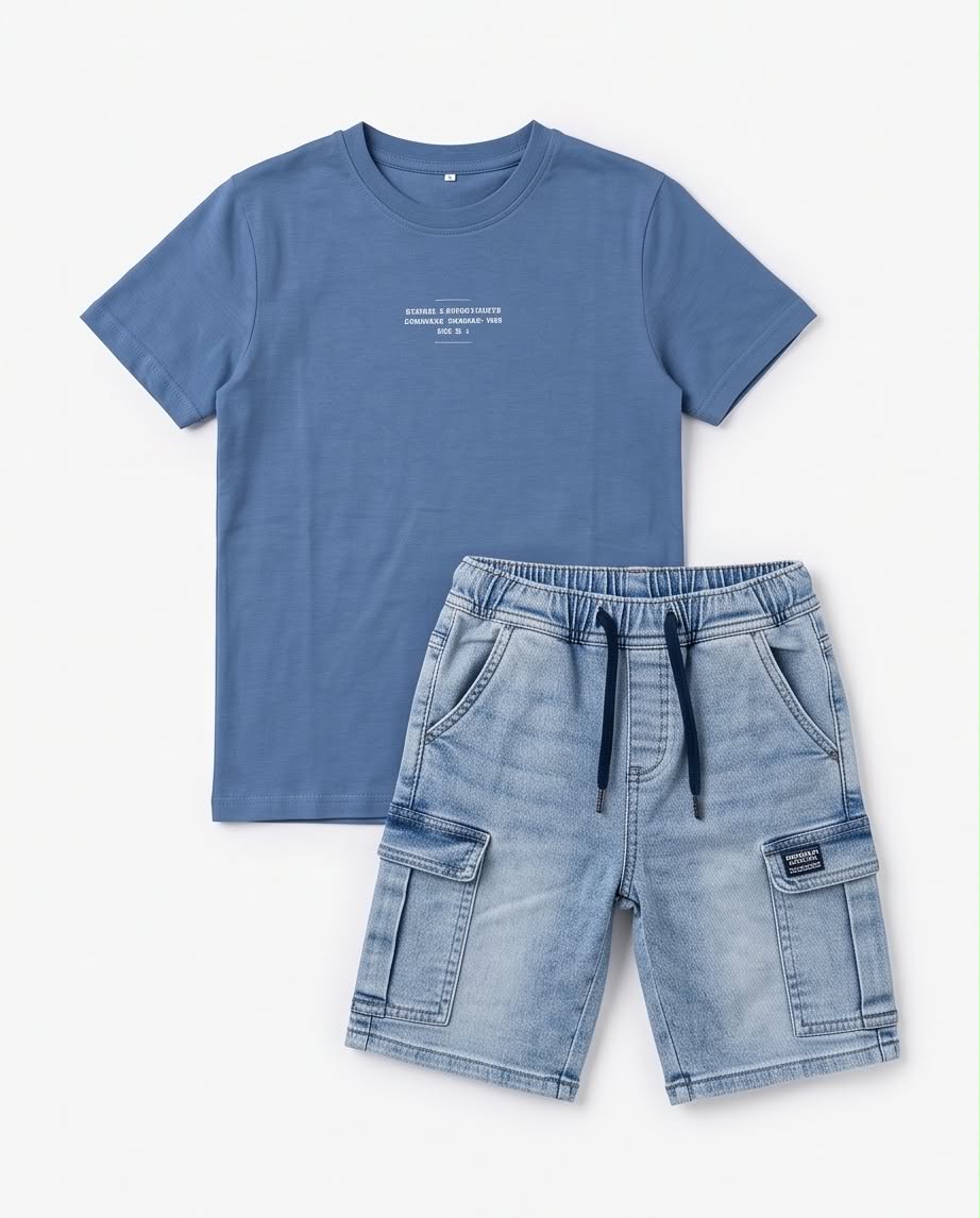 Blue Star | Σετ αγοριού με μπλε t-shirt & cargo τζιν βερμούδα