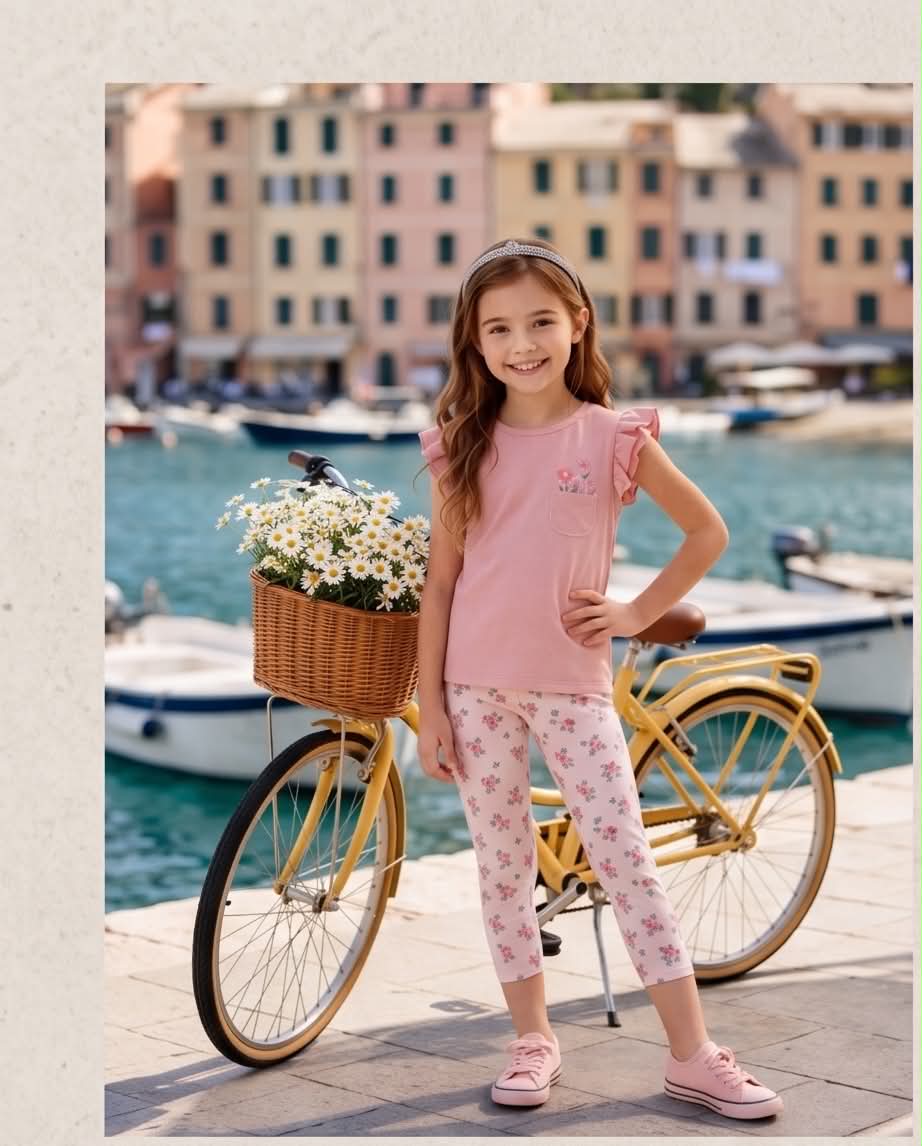 🌸 Rosy Garden Set | Καλοκαιρινό σετ με ροζ μπλούζα και floral κολάν κάπρι