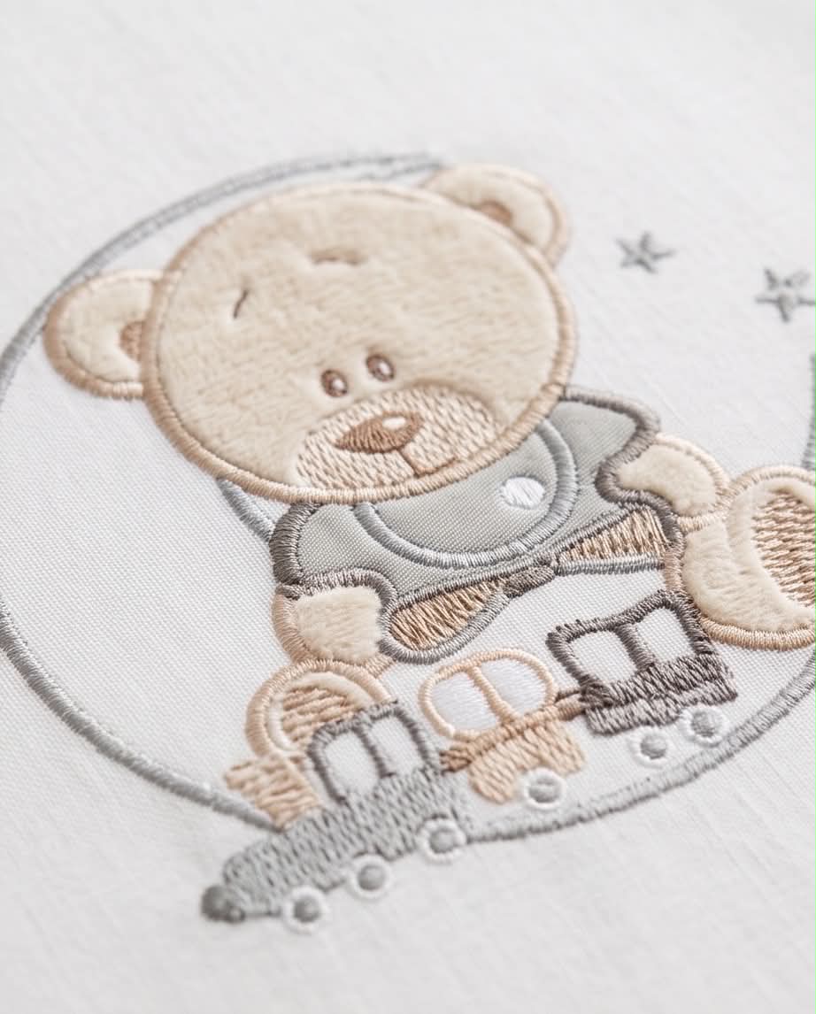 Teddy Train | Βρεφικό Σετ Σεντονιών Κούνιας 3 Τεμαχίων (γκρί)
