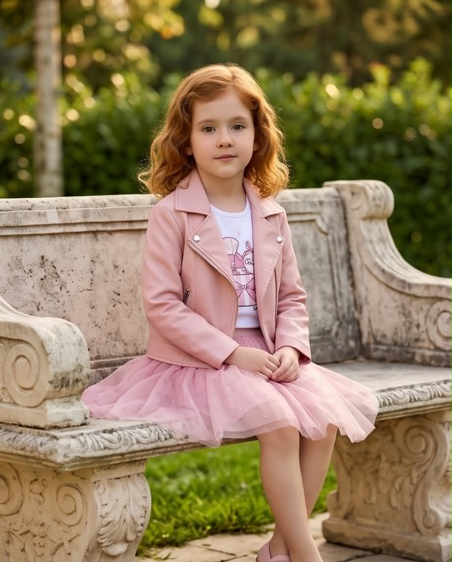 Pink Chic | Παιδικό σετ με μπλούζα, φούστα τούλι και jacket