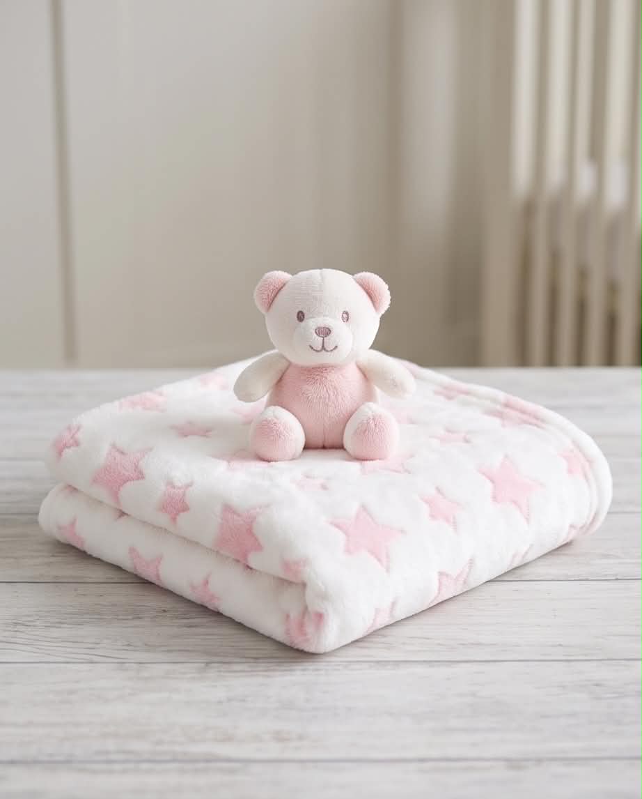 Pink Stars | Βρεφική Κουβέρτα Αγκαλιάς Sherpa 80×110 cm