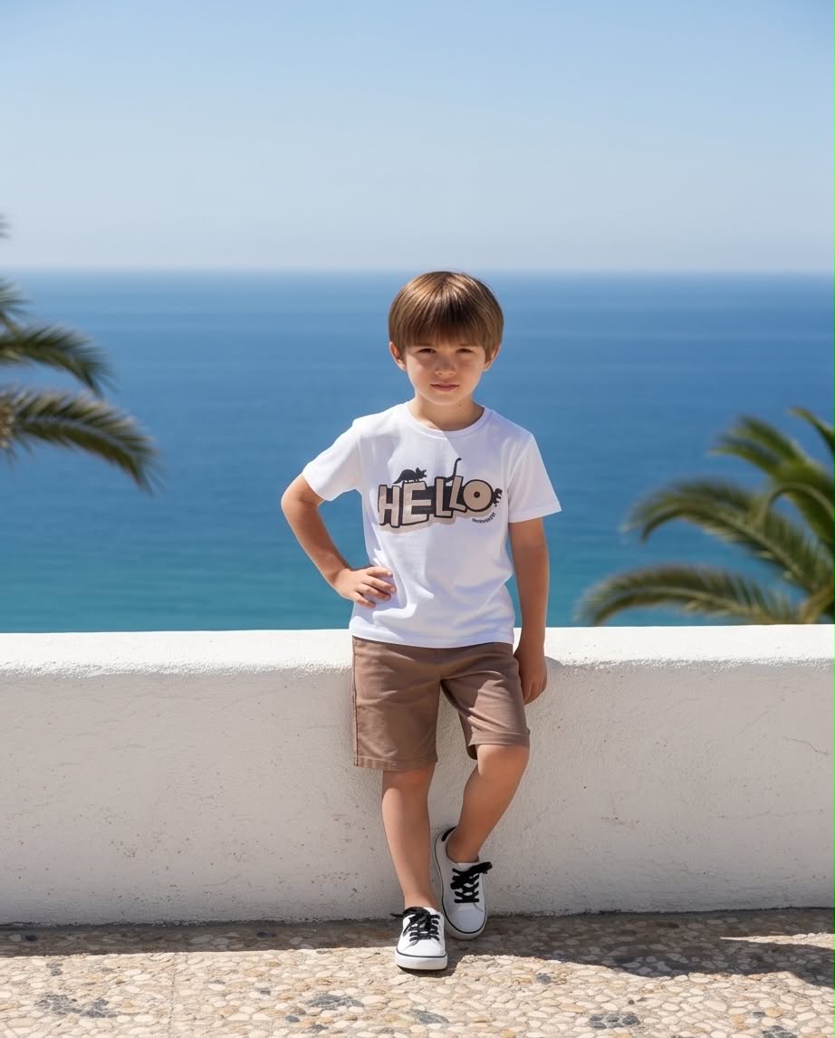 Hello Dino | Παιδικό σετ με κοντομάνικο μπλουζάκι και σορτ