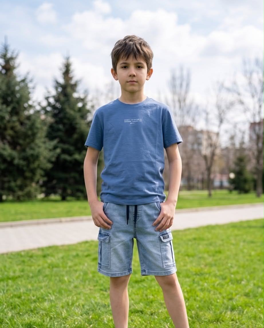 Blue Star | Σετ αγοριού με μπλε t-shirt & cargo τζιν βερμούδα