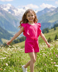 💖 Fuchsia Bloom Playsuit | Φούξια Ολόσωμο σορτς με διακοσμητικά λουλούδια στη μέση