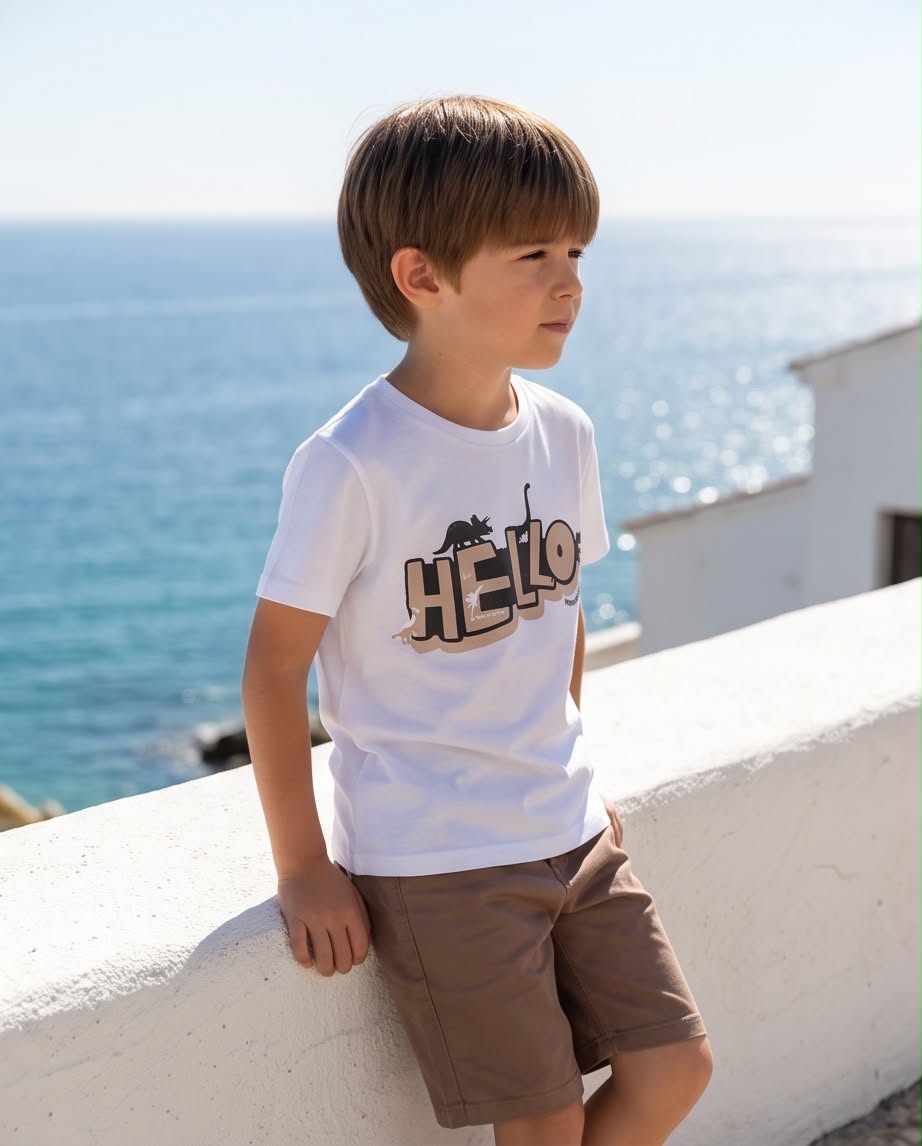 Hello Dino | Παιδικό σετ με κοντομάνικο μπλουζάκι και σορτ