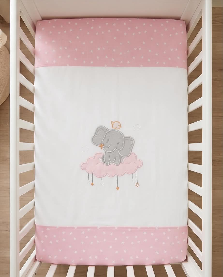 Dream Elephant Pink | Βρεφικό Σετ Σεντονιών Κούνιας 3 Τεμαχίων