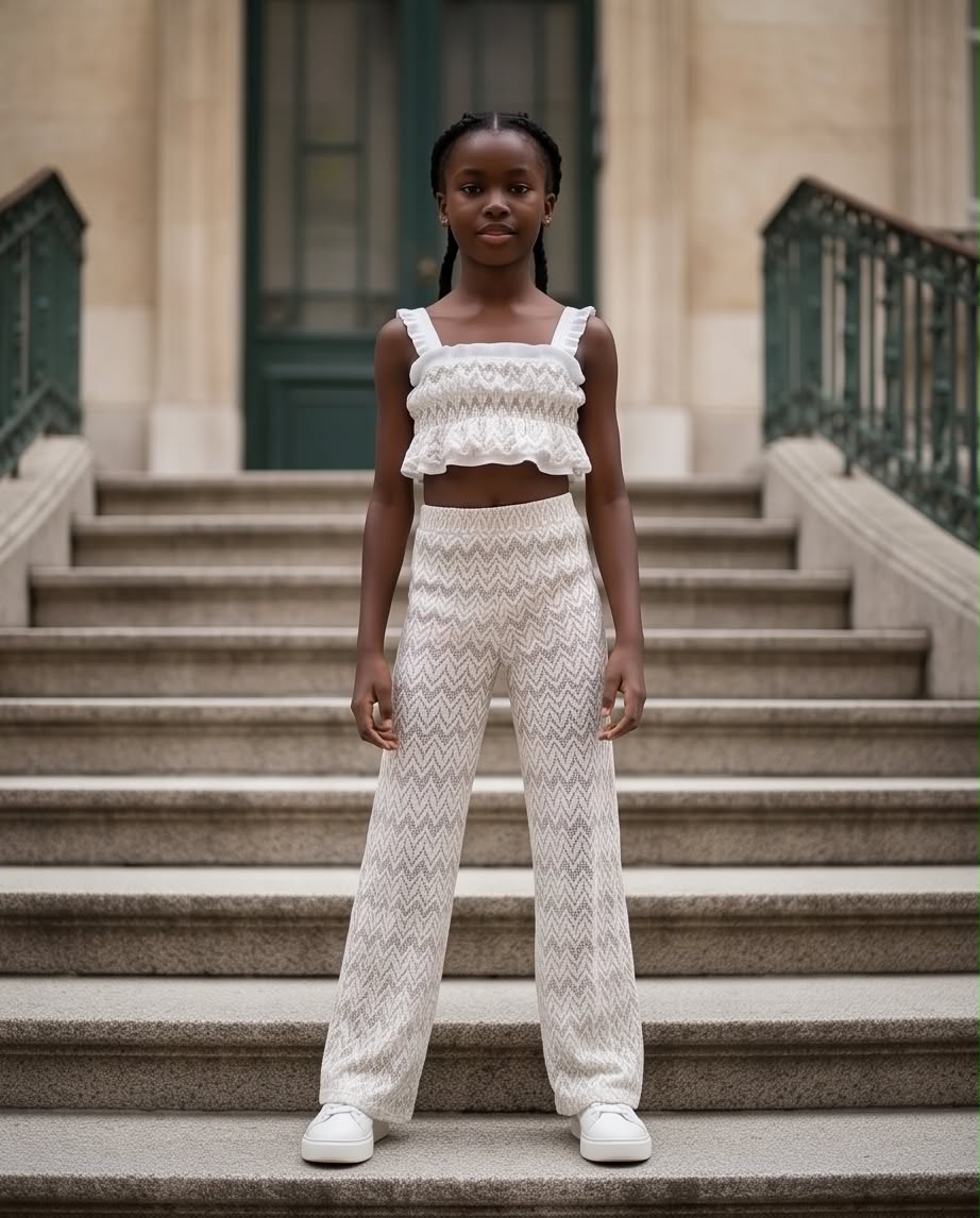 🤍 Elegant Breeze Set | Λευκό - μπεζ πλεκτό σετ με cropped τοπ και παντελόνα.