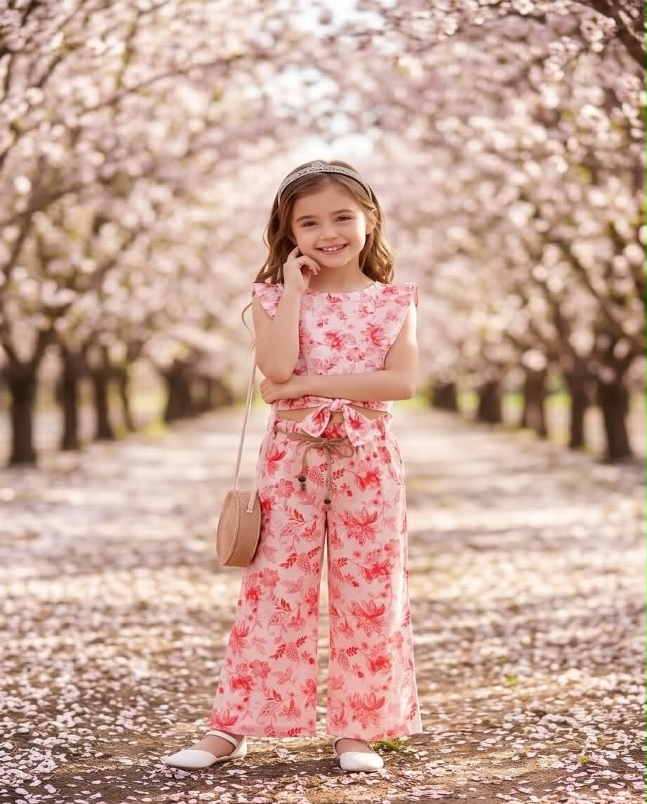 Floral Blossom | Κοριτσίστικο σετ με crop top και παντελόνα